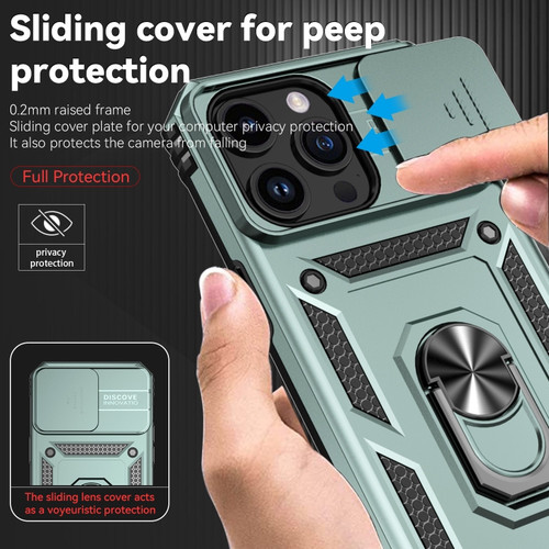 iPhone 15 Pro Max Sliding Camshield Holder Phone Case - Dark Green